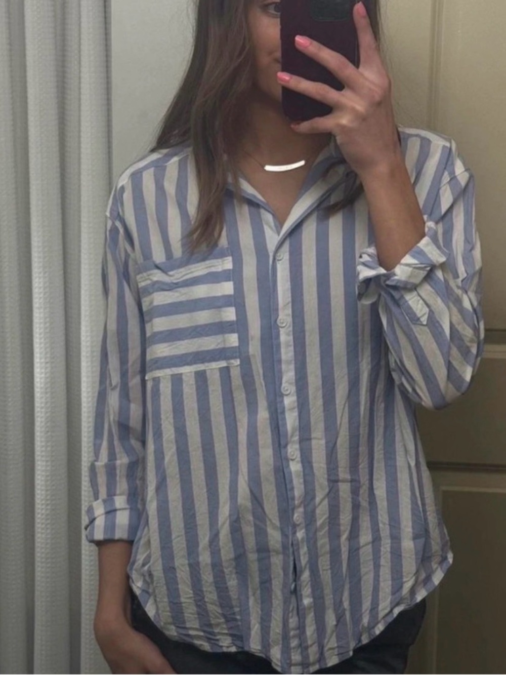 beachlunchlounge Blue and White Vertical Stripe Button-Down Shirt